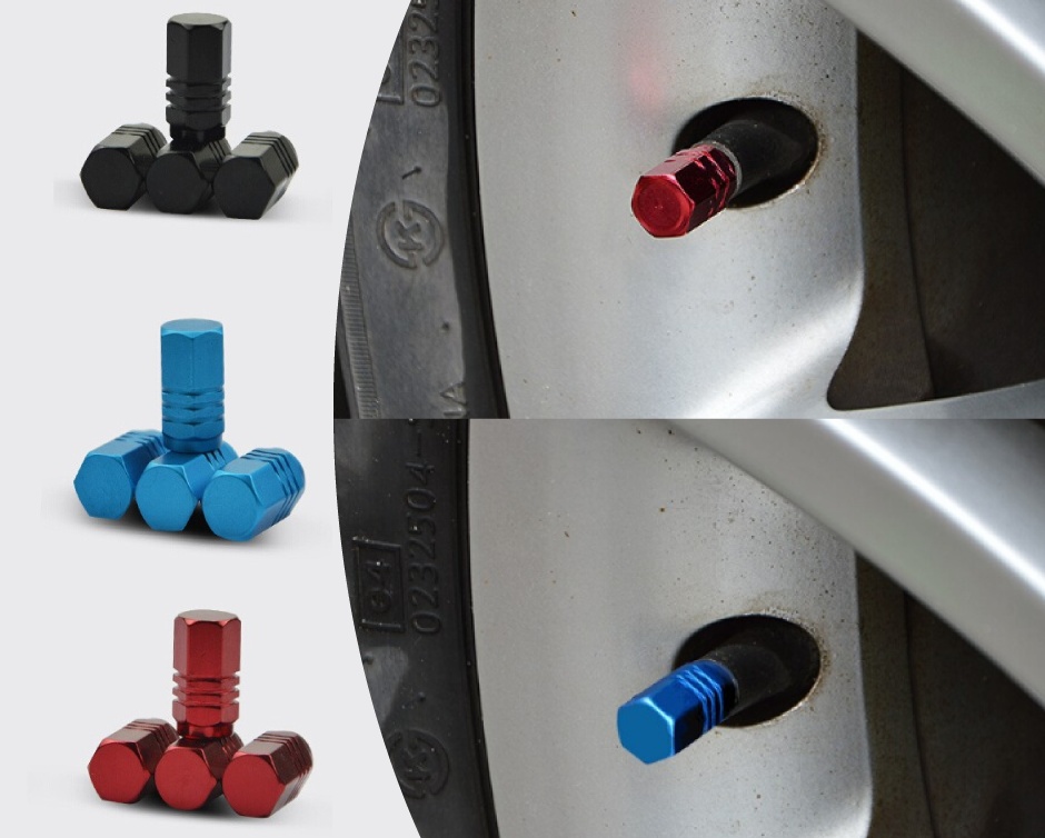 0 for Two Sets of Four Tire Pressure Caps Available in Four Colours