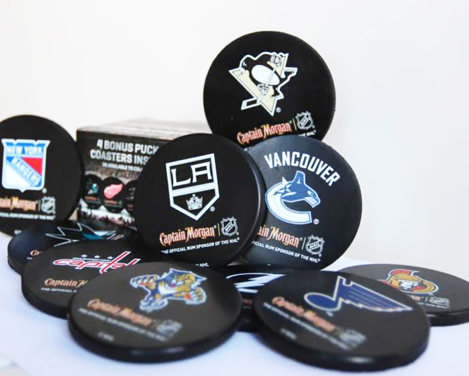 5 for a Set of 4 Assorted NHL Team Puck Coasters Buytopia