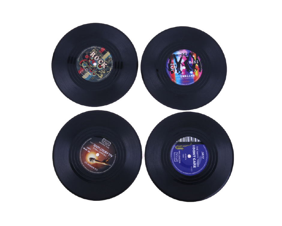 5 for a Set of 4 Vinyl Record Coasters Buytopia